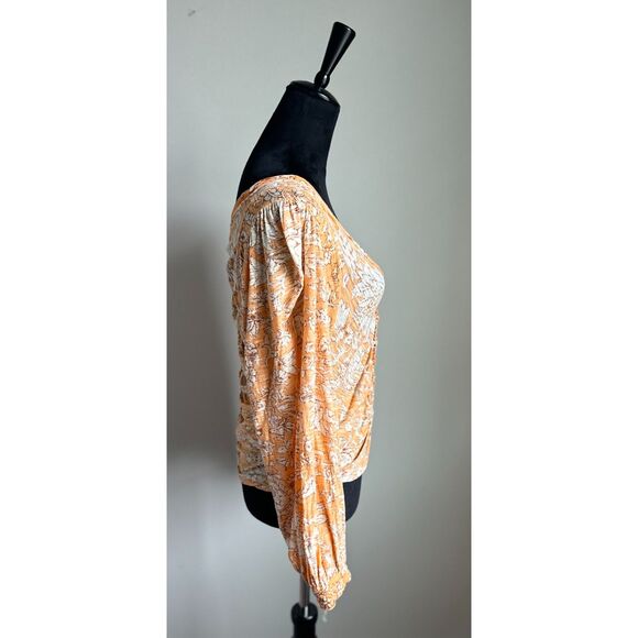 Free People Women's Say the Word Orange White Cropped Long Sleeve Top Size XL - Picture 6 of 10